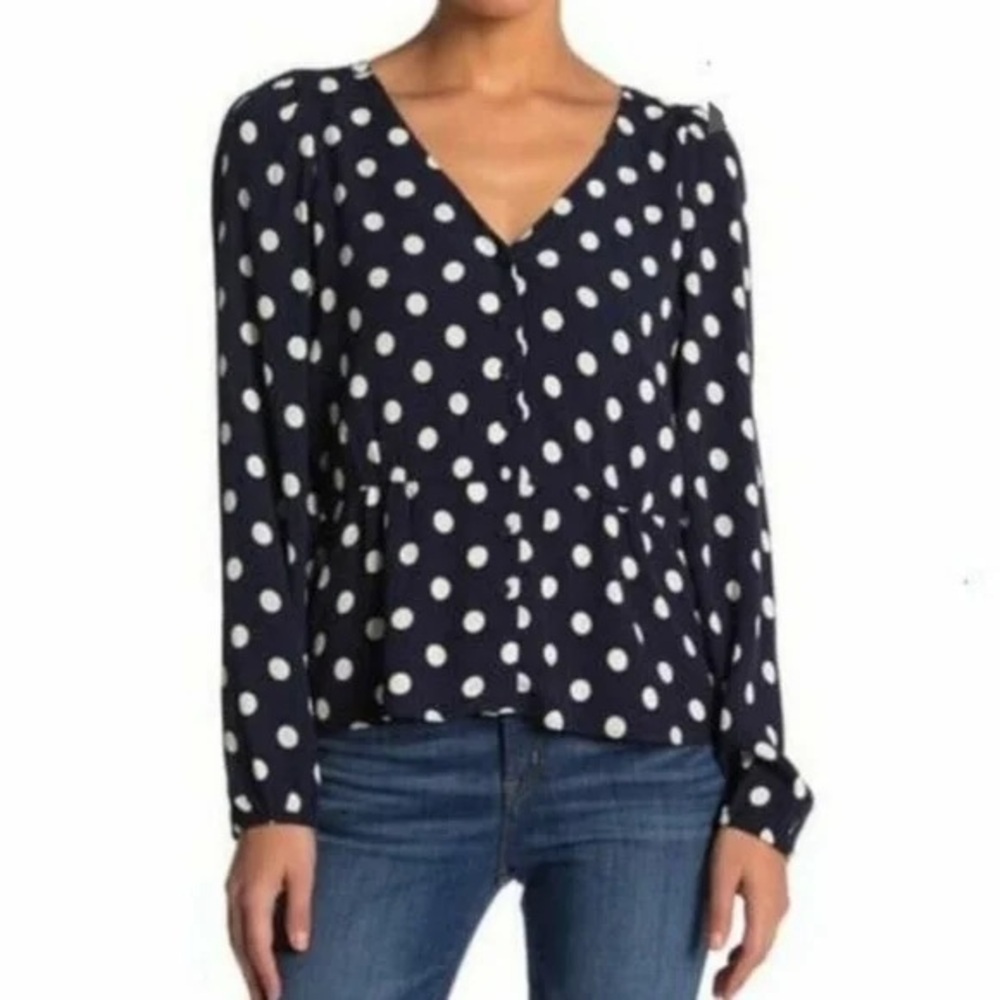 J. Crew Long Sleeve Peplum Polka Dot Top Sz 12